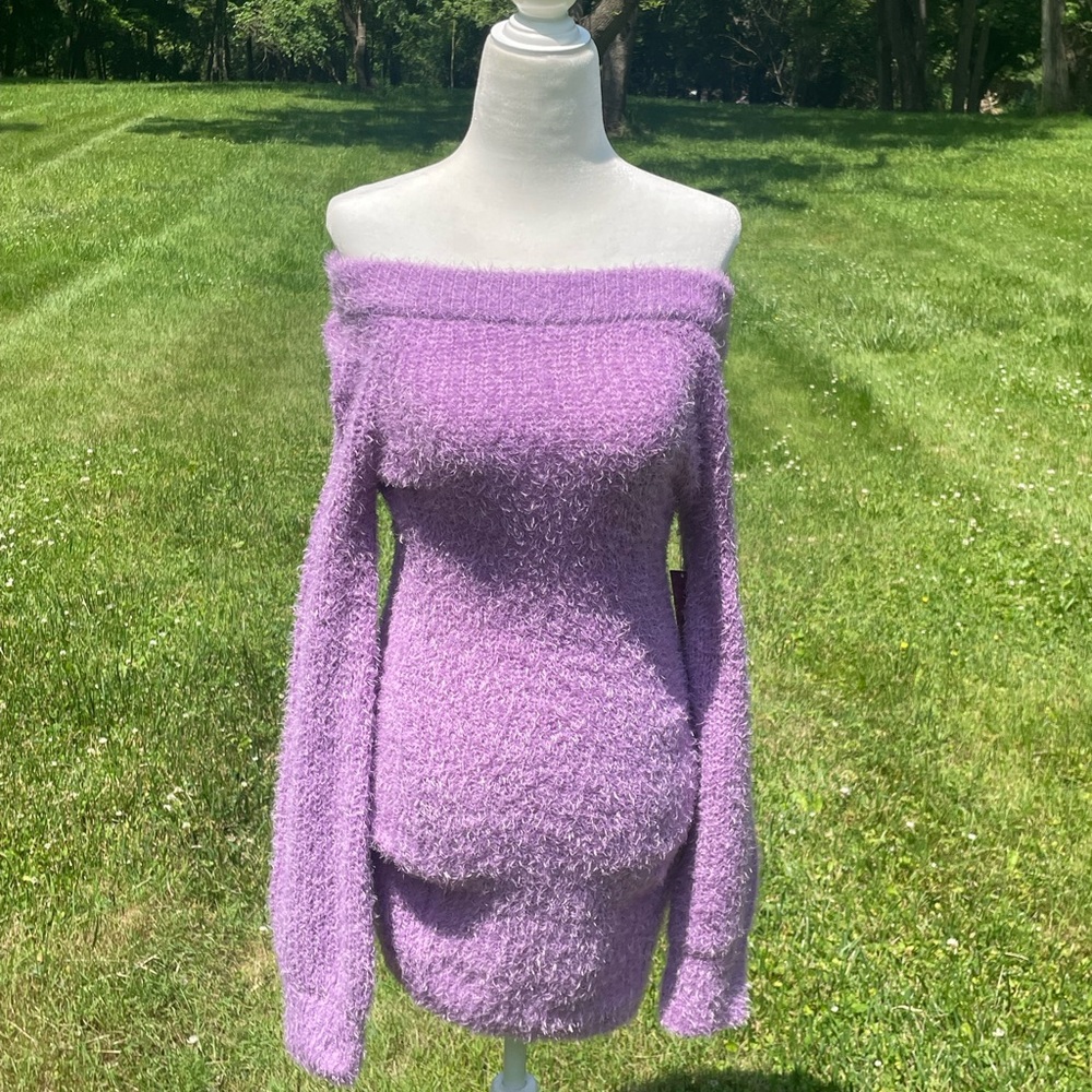 Almost Famous Purple Off-the-Shoulder Sweater Plush Cozy Design